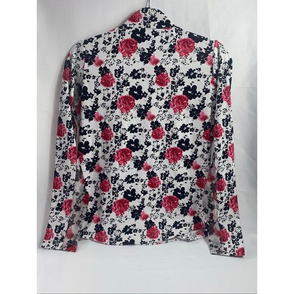 IBKÜL Floral UPF 50+ Long Sleeve Mesh Quarter Zip Top White Pink Black Small - Picture 4 of 6